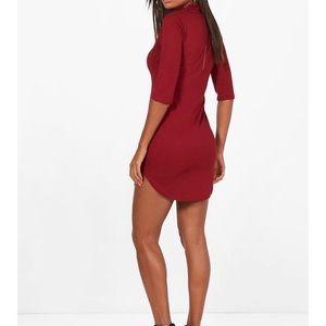 Rib Curved Hem Bodycon Dress
